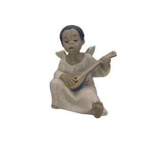 Vintage Lladro Figurine #4537 Black Angel with Mandolin – 4.5” Retired Porcelain